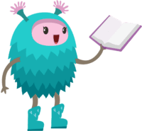 illustration of blue creature reading a book
